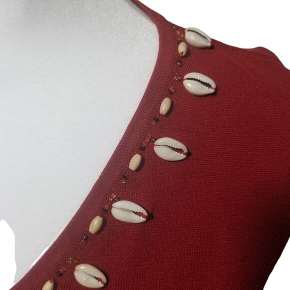 VNTG Dress Barn Red Spun Silk Blend Tank Top Size 10 Seashell Trim Nautical - Picture 5 of 9